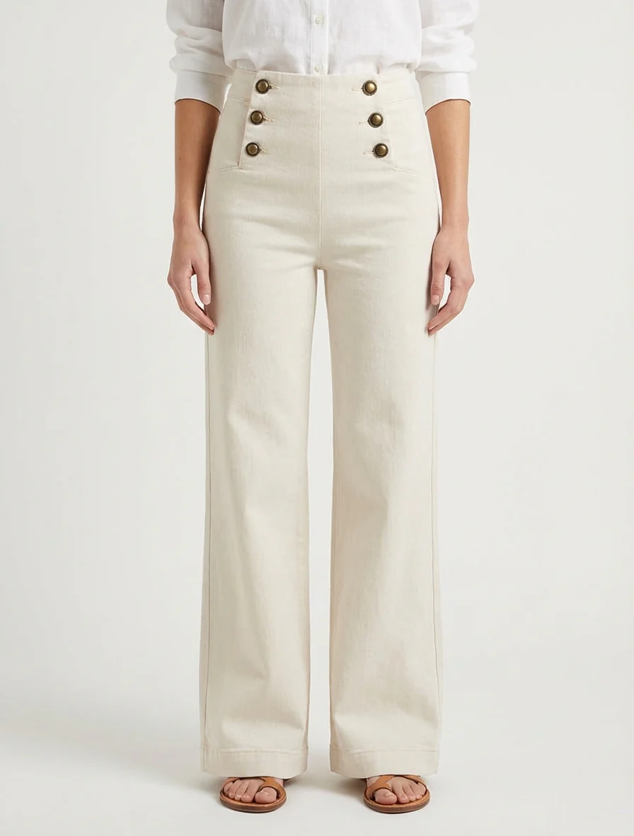 Jean droit style pantalon à pont - Beige - Image 4