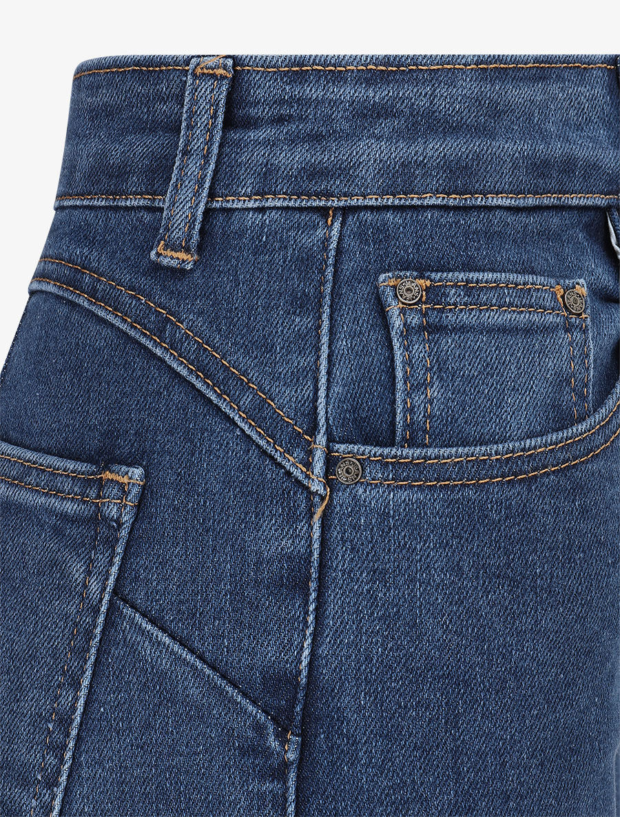 Jean droit taille haute à bords effilochés - Denim - Image 3