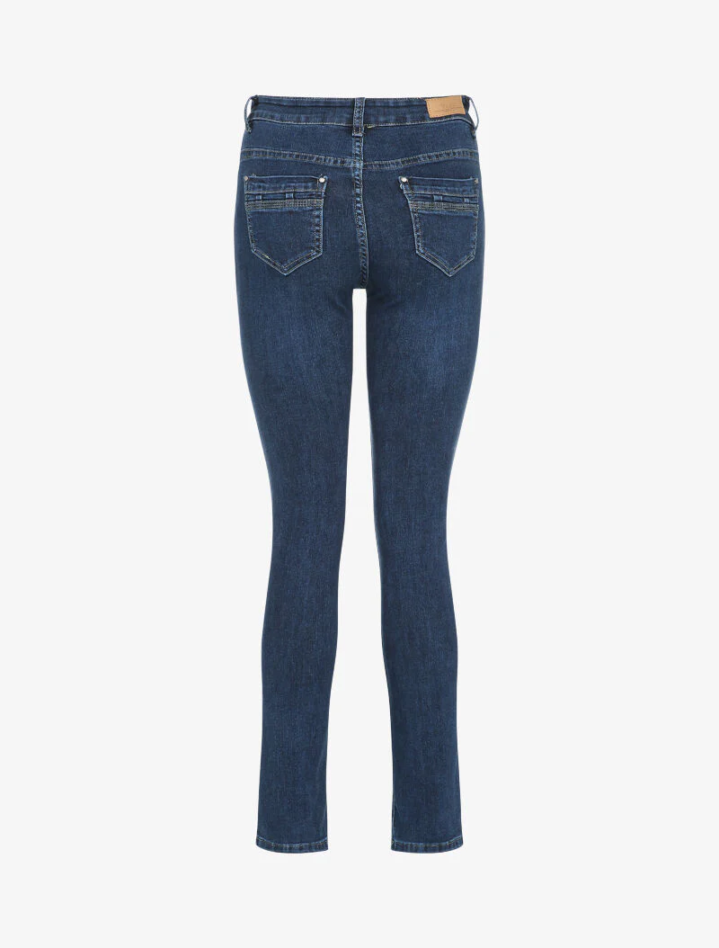 Jean droit taille haute effet délavé - Bleu denim - Image 2