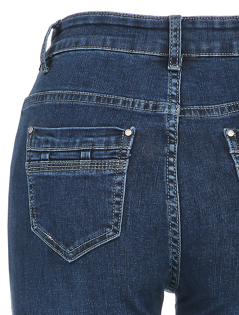 Jean droit taille haute effet délavé - Bleu denim - Image 3