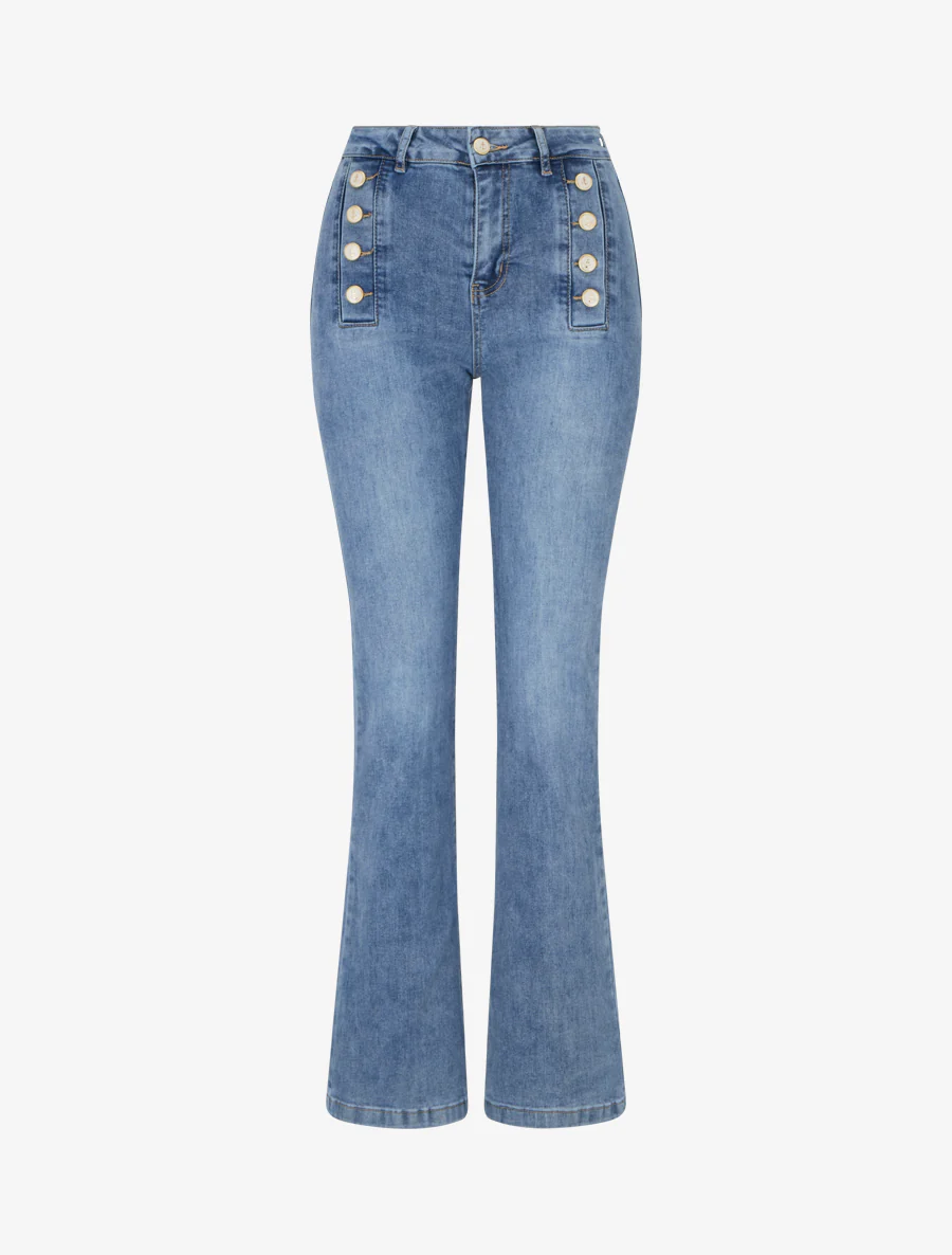 Jean droit taille standard boutonnée - Bleu