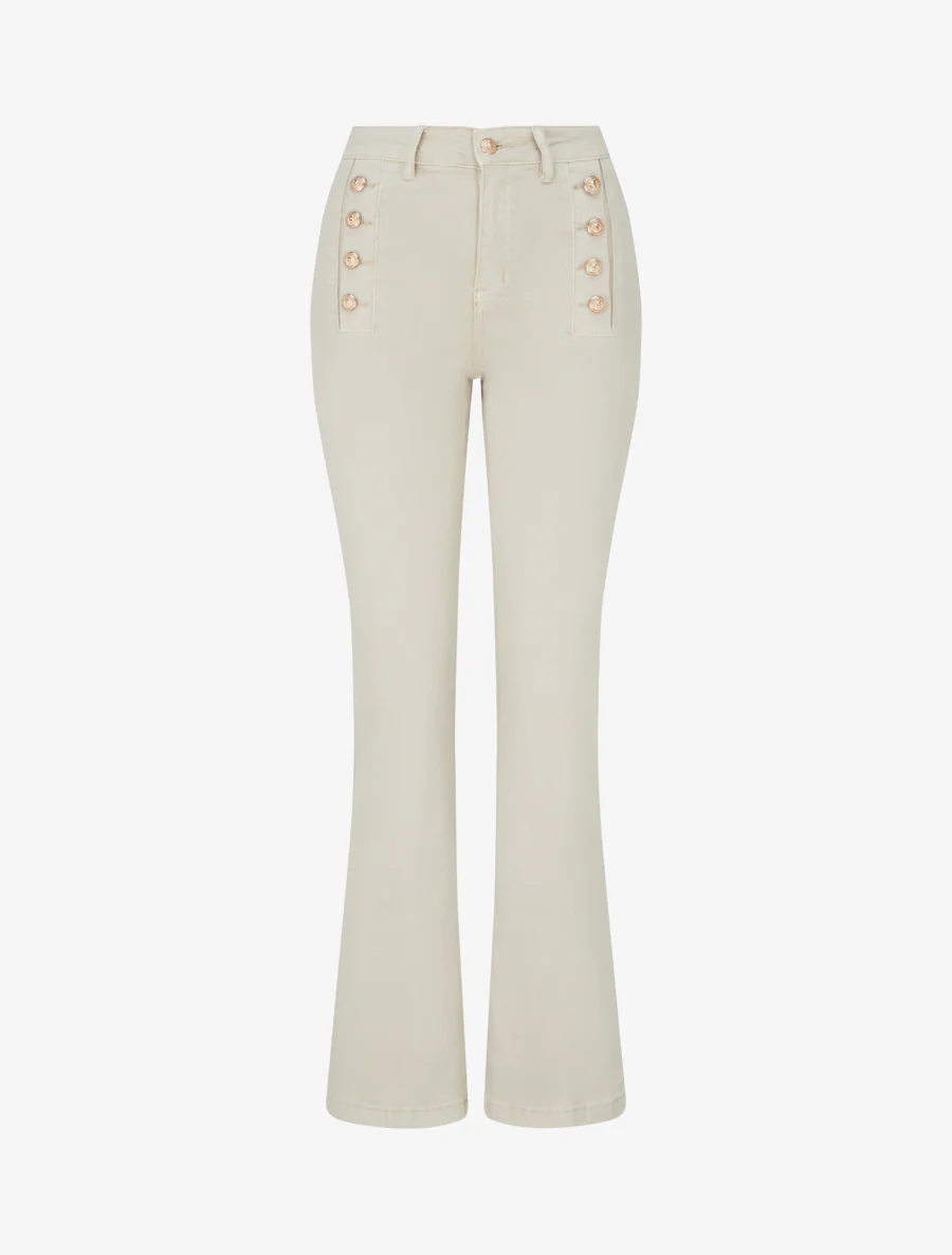 Jean droit taille standard boutonnée - Beige