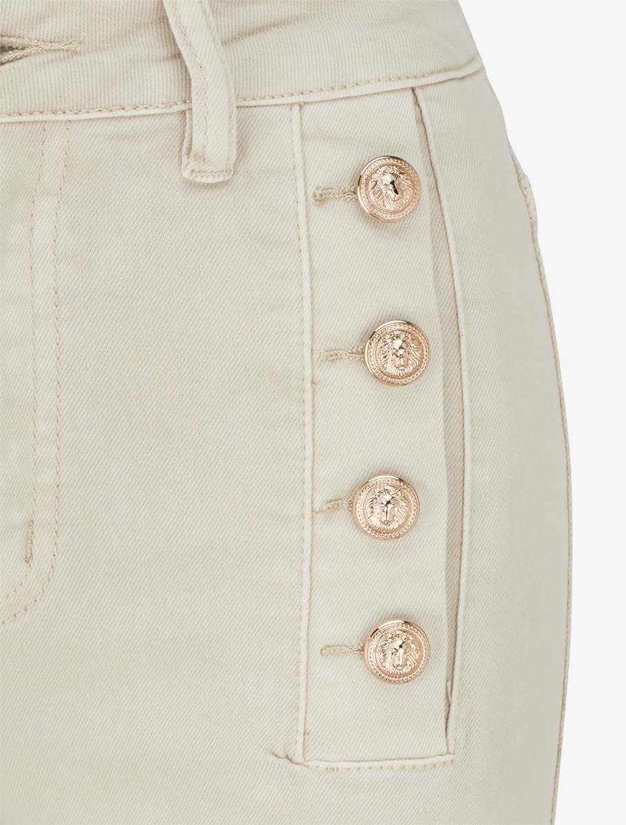 Jean droit taille standard boutonnée - Beige - Image 3