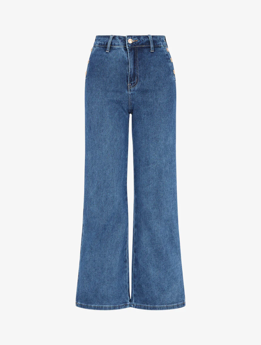 Jean droit uni taille haute - Bleu