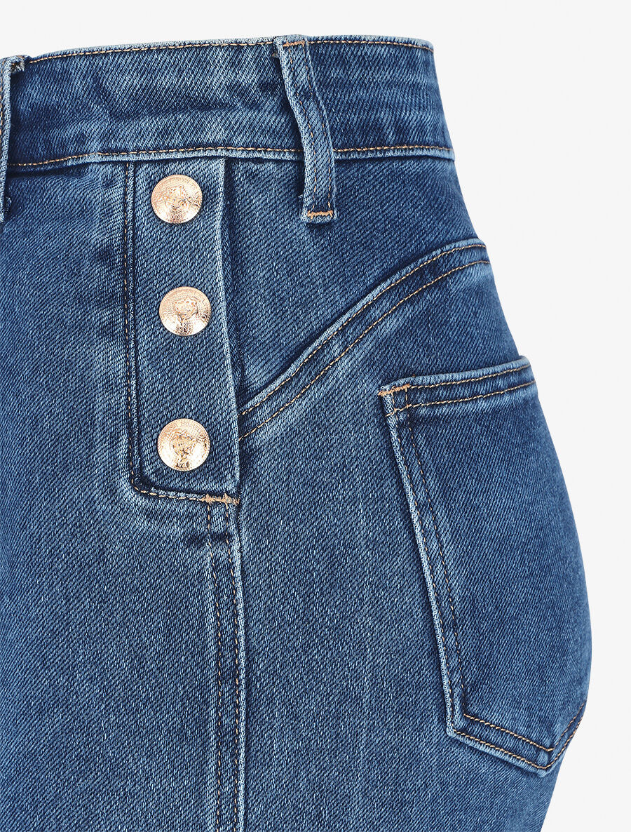 Jean droit uni taille haute - Bleu - Image 3
