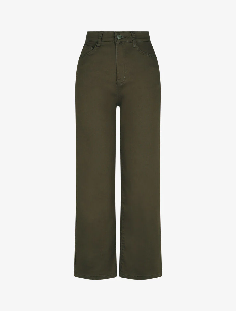 Jean droite taille haute uni - Kaki