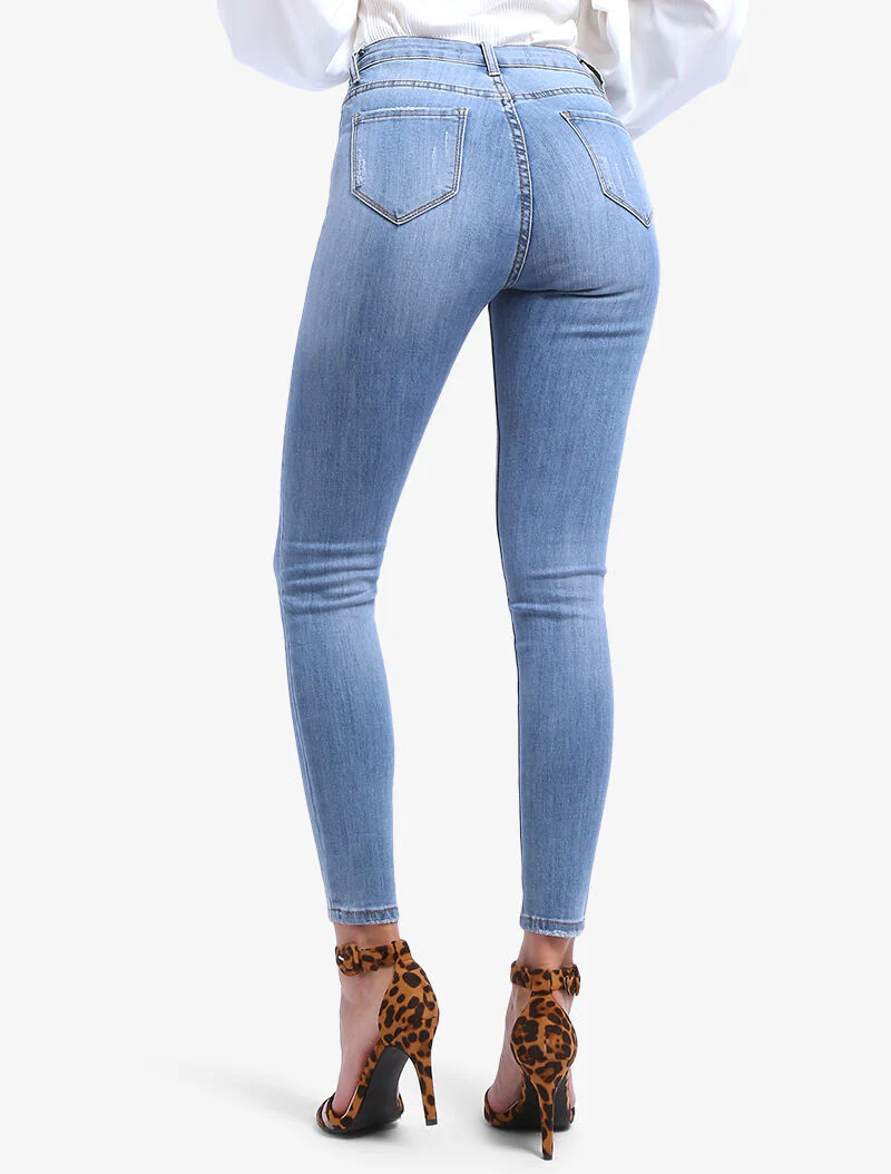 Jean effet usé et griffé - denim clair - Image 2