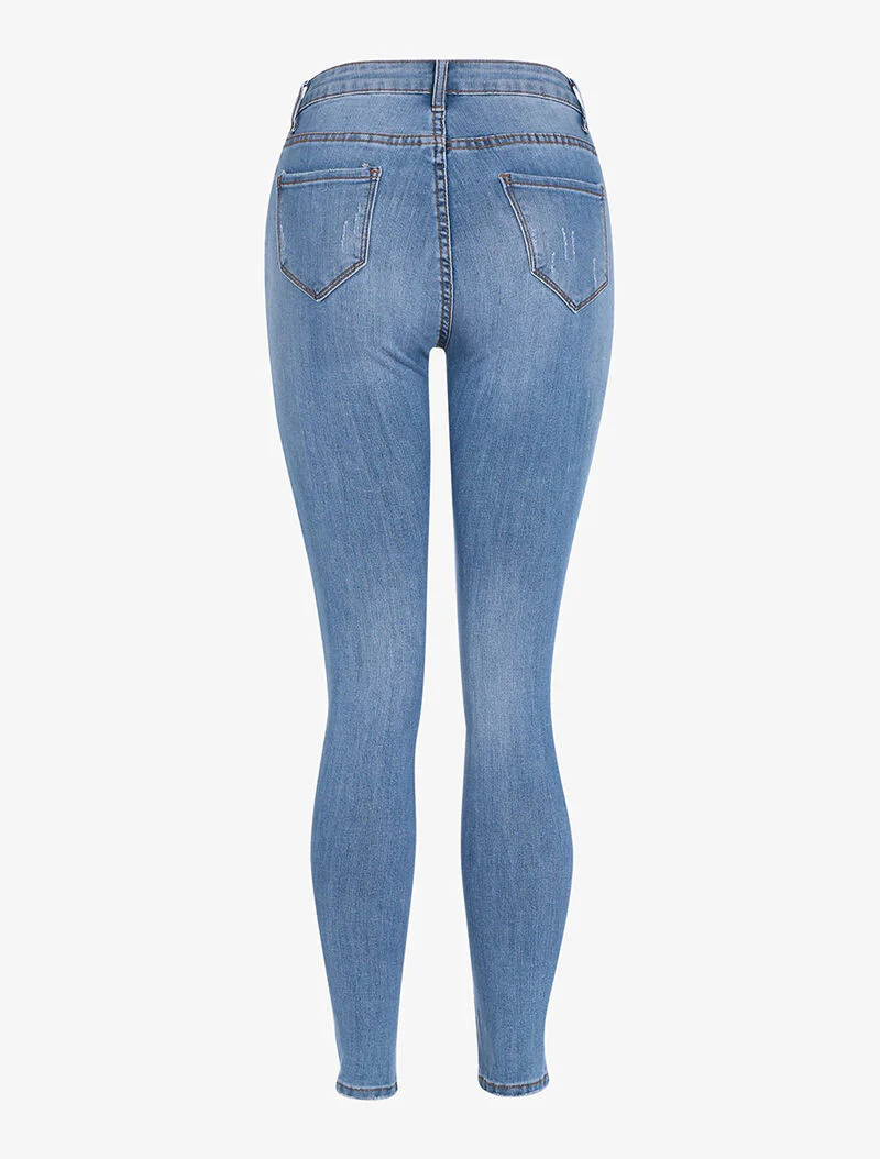 Jean effet usé et griffé - denim clair - Image 5