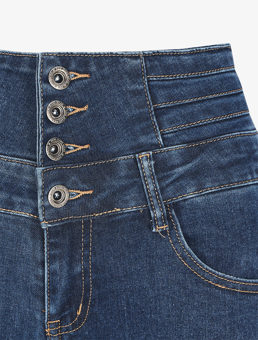 Jean effet ventre gainé coupe skinny - Bleu - Image 3