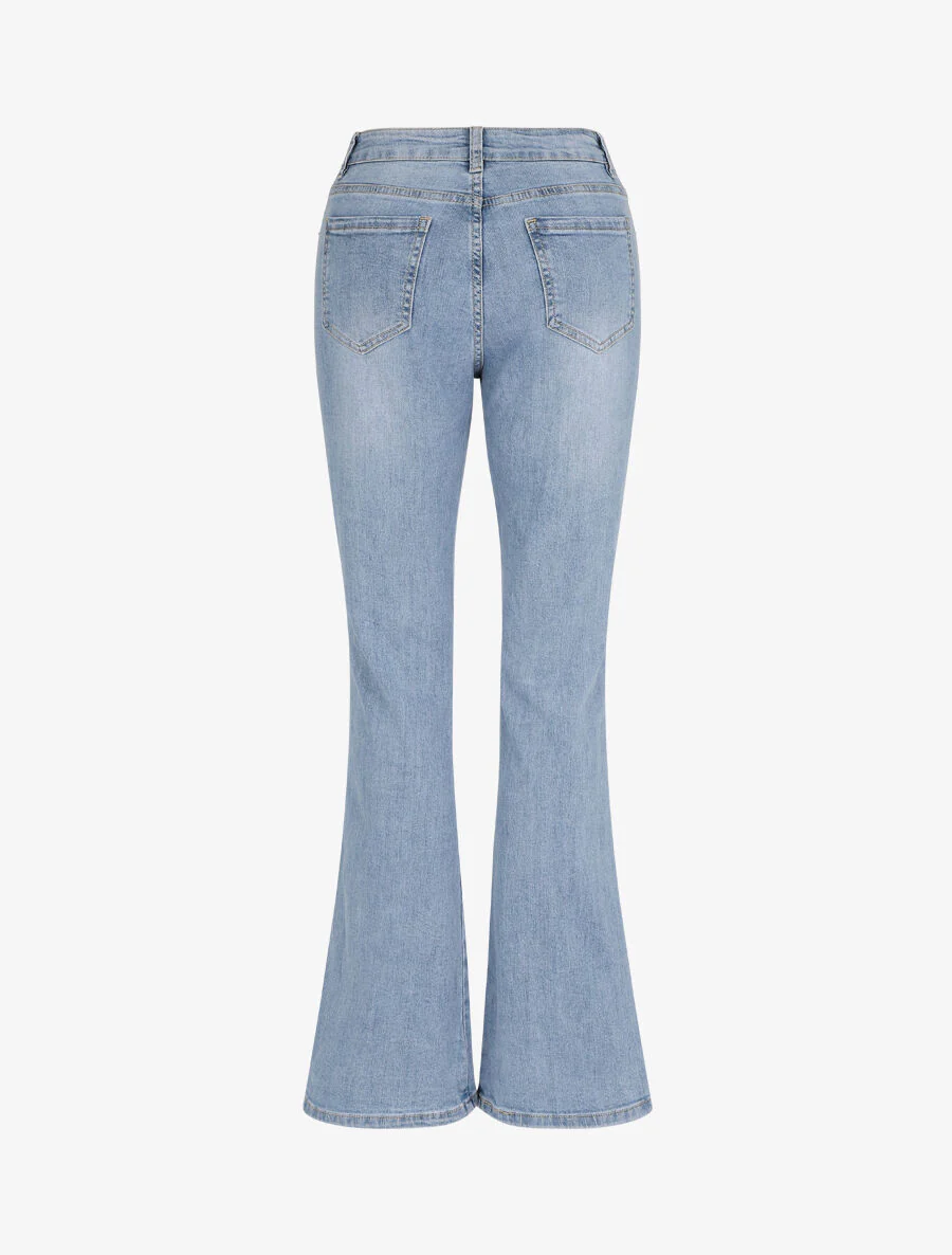 Jean fendu coupe flare à taille standard - Bleu ciel - Image 2