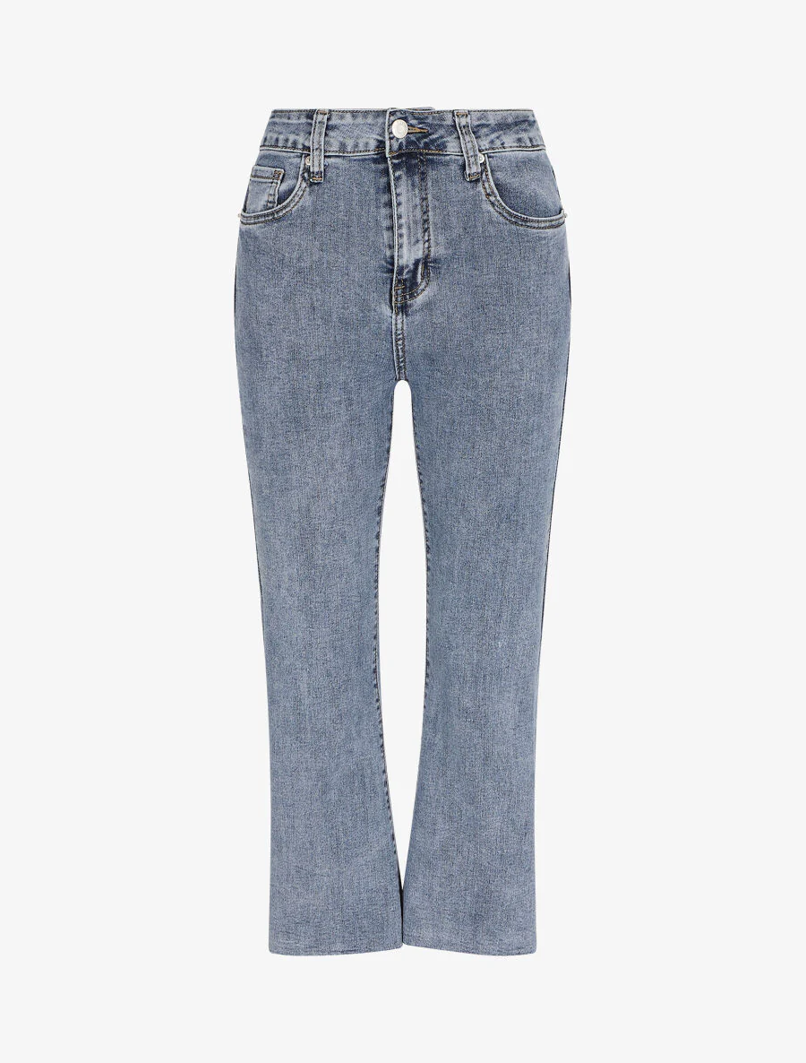 Jean flare 7/8 à taille haute et bords efficochés - Bleu clair