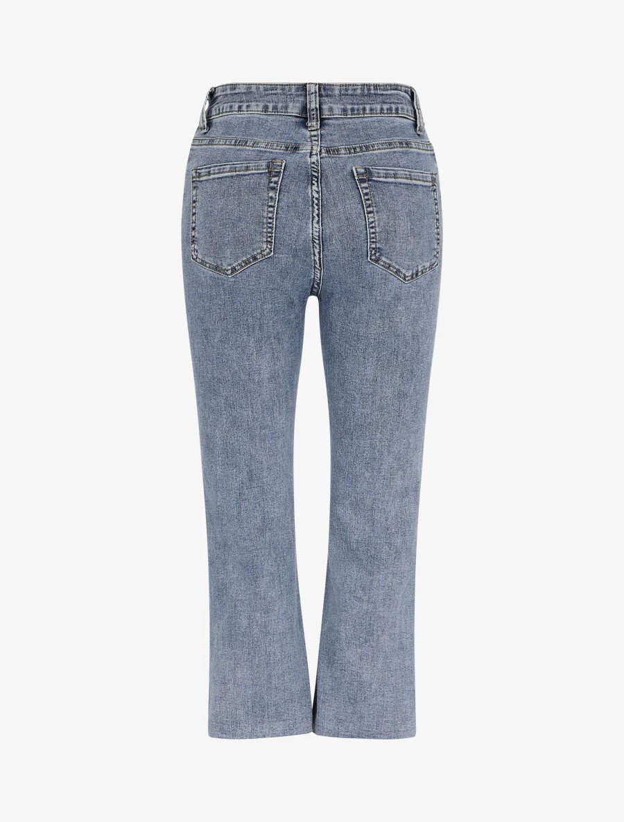 Jean flare 7/8 à taille haute et bords efficochés - Bleu clair - Image 2