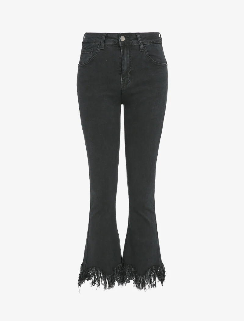 Jean flare à bords à franges - Noir