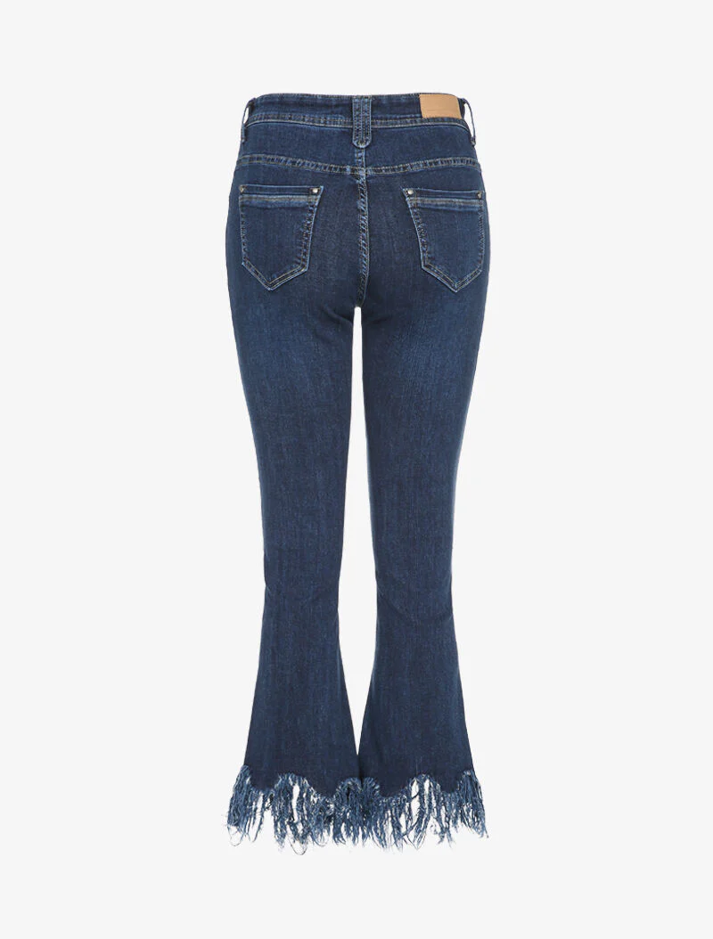 Jean flare à bords à franges - Bleu denim - Image 2