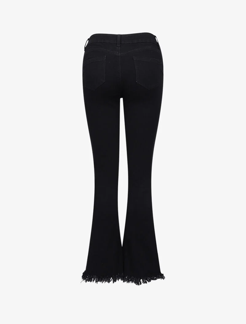 Jean flare à bords coupe franche - Noir - Image 2