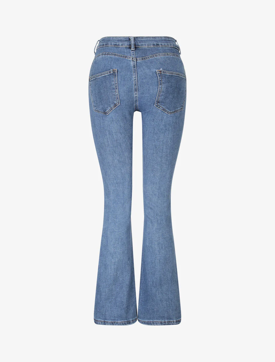 Jean flare à bords fendus - Bleu - Image 2
