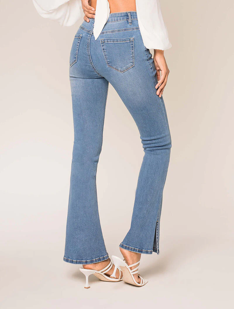 Jean flare à côtés fendus - bleu denim - Image 2