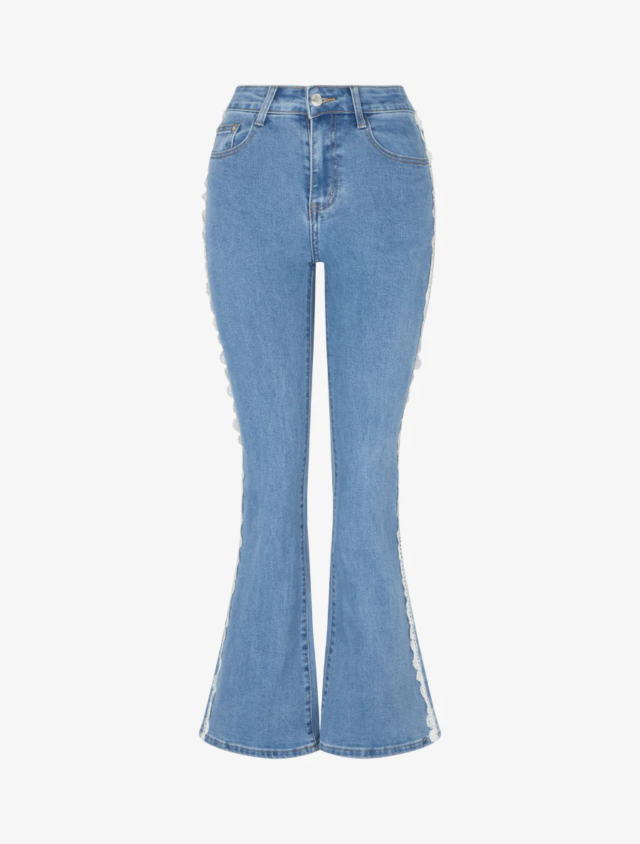 Jean flare à liseré en dentelle - Bleu