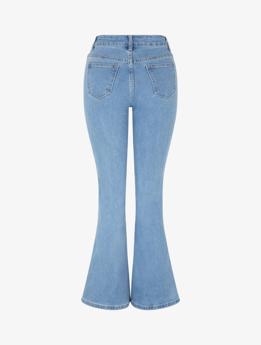 Jean flare à liseré en dentelle - Bleu - Image 2