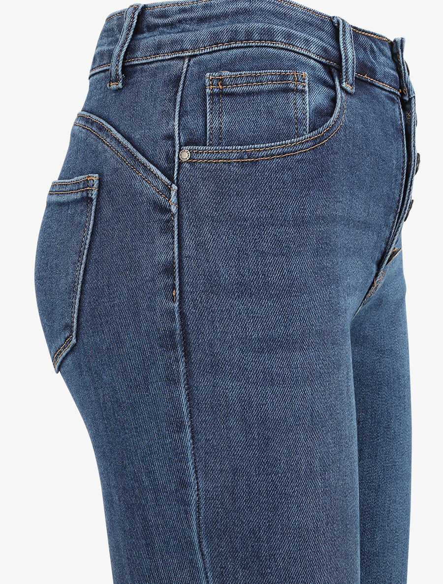 Jean flare à taille haute boutonnée - Bleu - Image 3