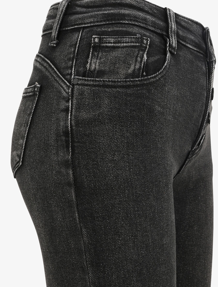 Jean flare à taille haute boutonnée - Noir - Image 3