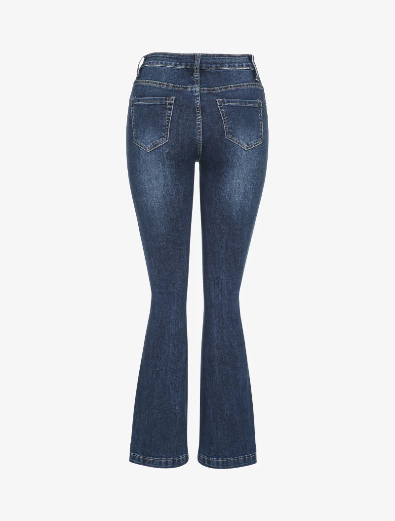 Jean flare à taille haute et bords fendus - Bleu denim - Image 2