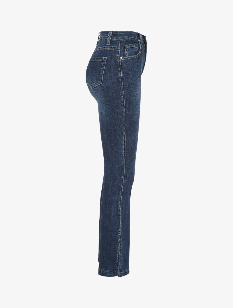 Jean flare à taille haute et bords fendus - Bleu denim - Image 3