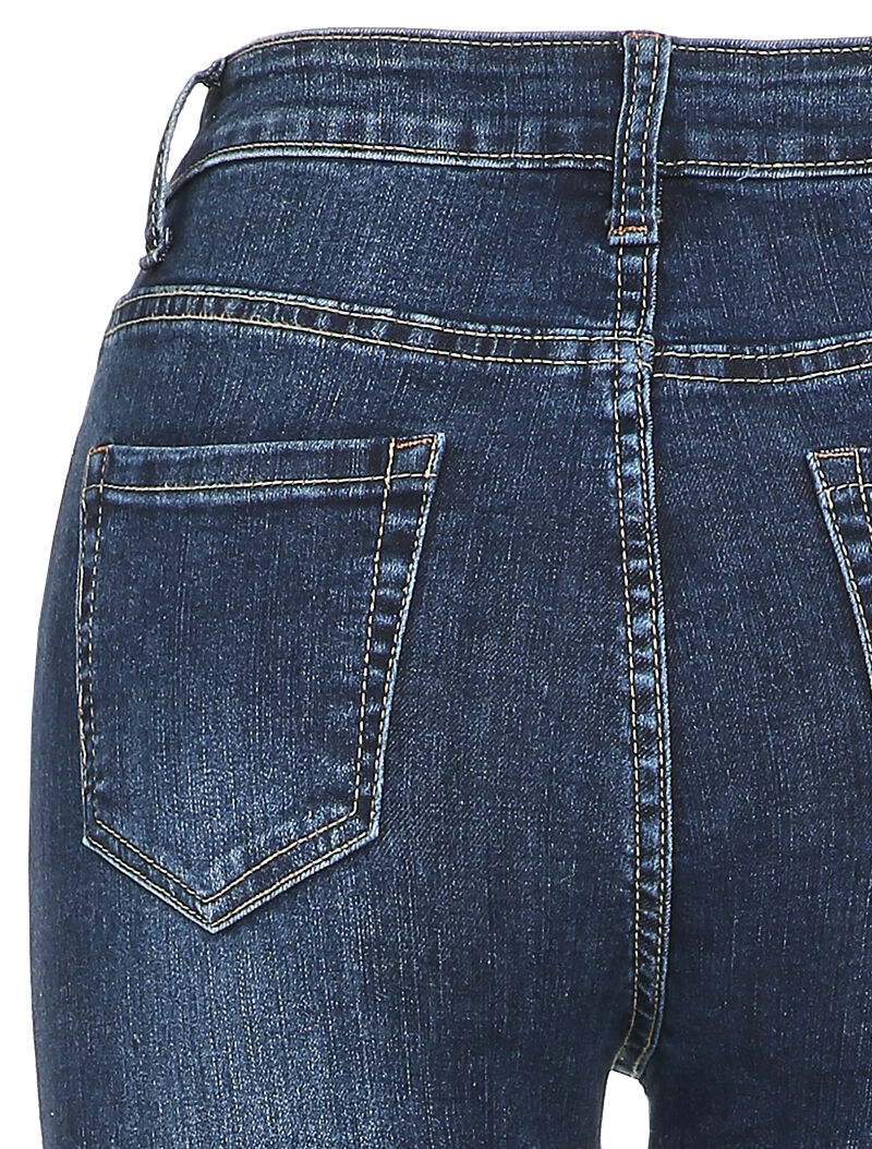 Jean flare à taille haute et bords fendus - Bleu denim - Image 4