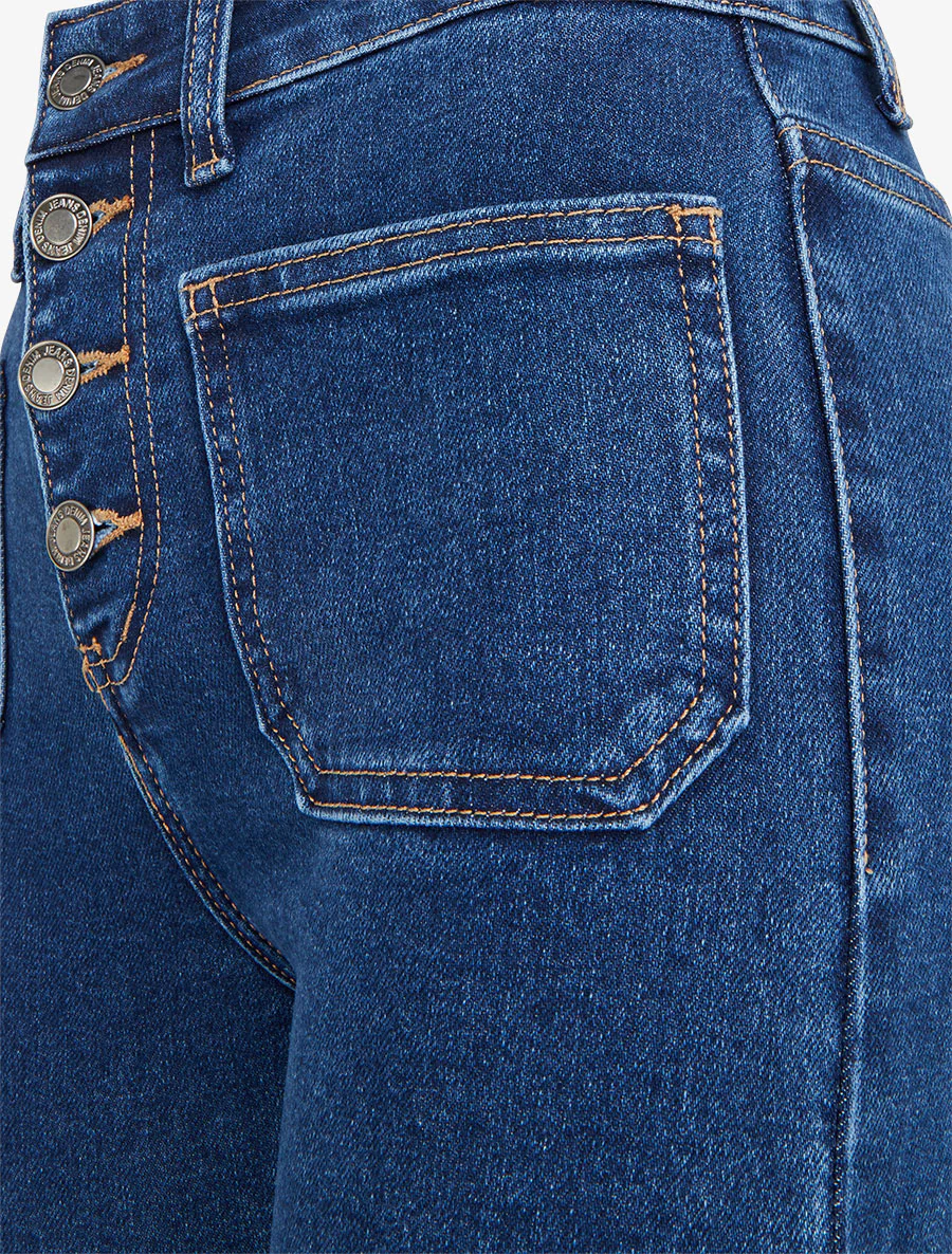 Jean flare boutonné à taille haute - Bleu brut - Image 3