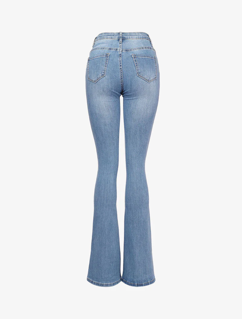 Jean flare délavé extra long à taille standard - Bleu - Image 2