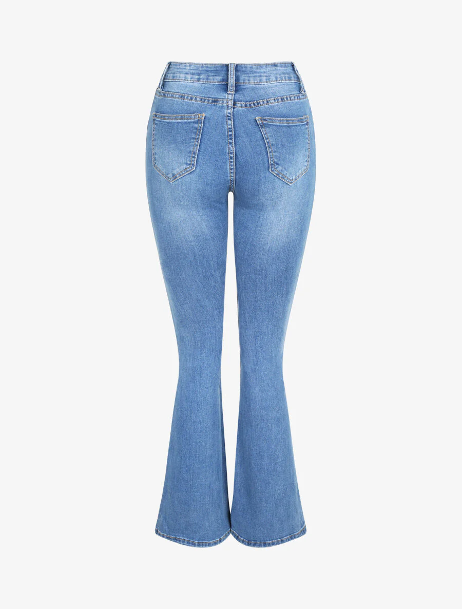 Jean flare délavé extra long - Bleu - Image 2