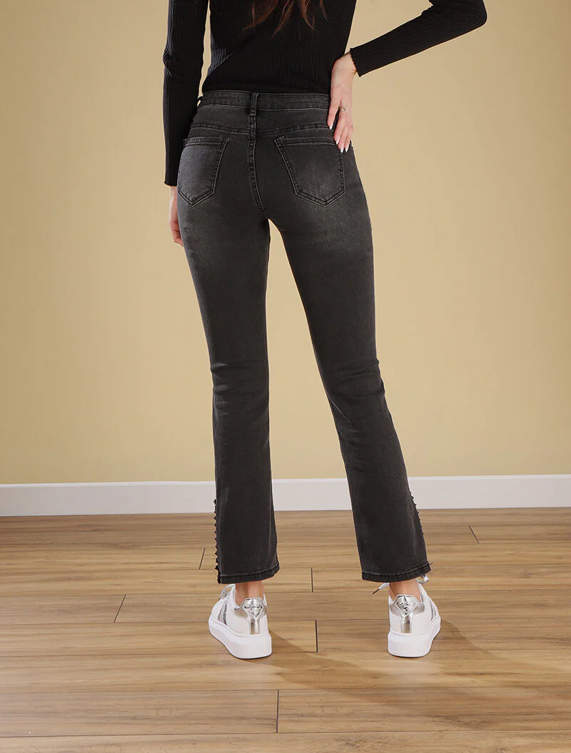 Jean flare empiécé dentelle - anthracite - Image 2