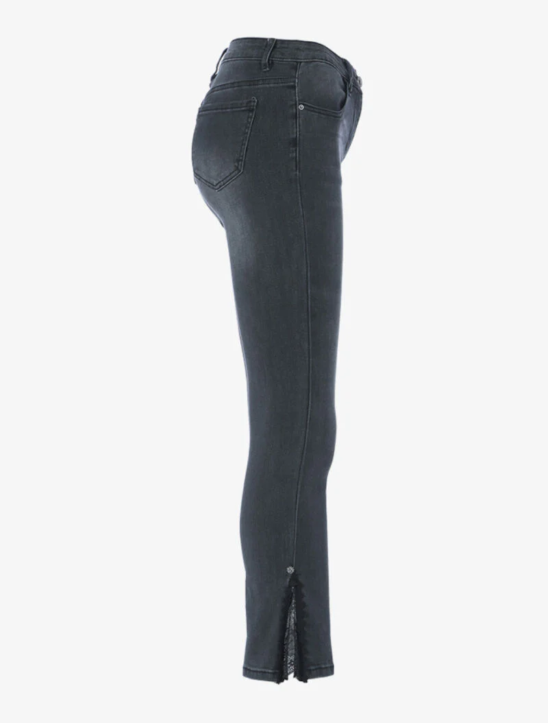 Jean flare empiécé dentelle - anthracite - Image 5