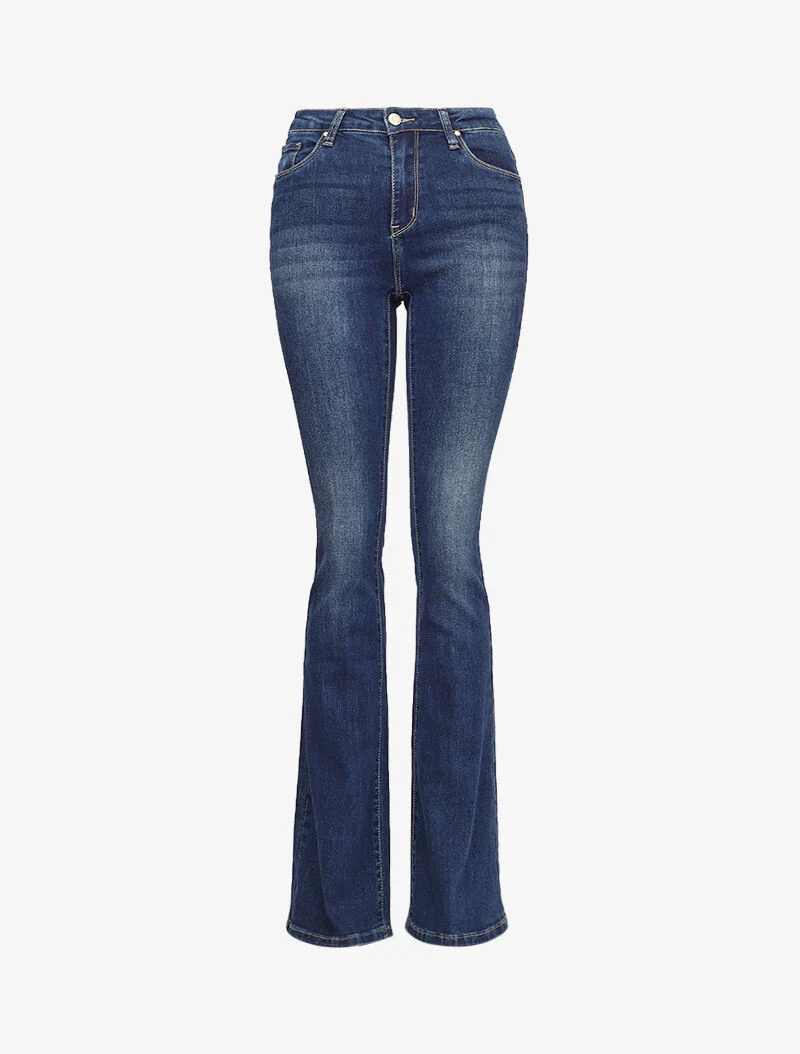 Jean flare extra long à taille standard - Bleu denim