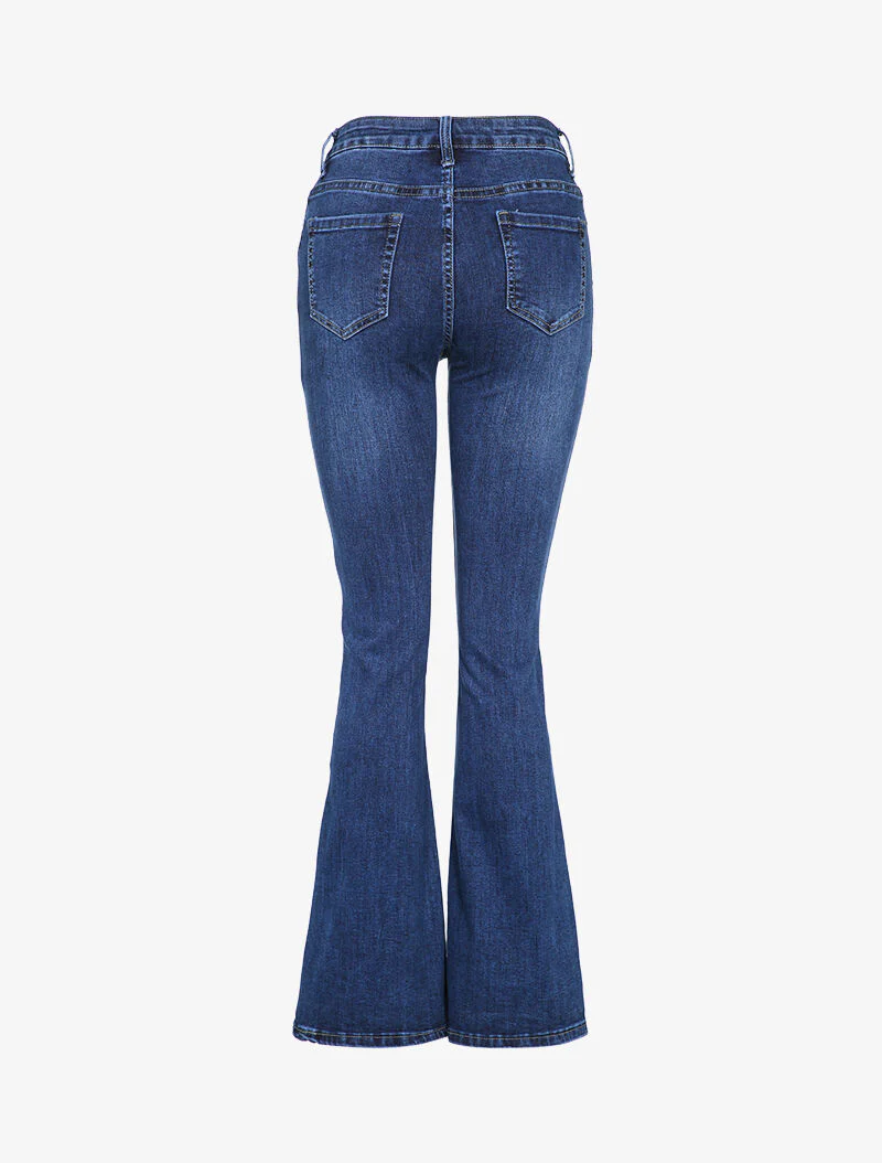 Jean flare légèrment délavé - Bleu denim - Image 2