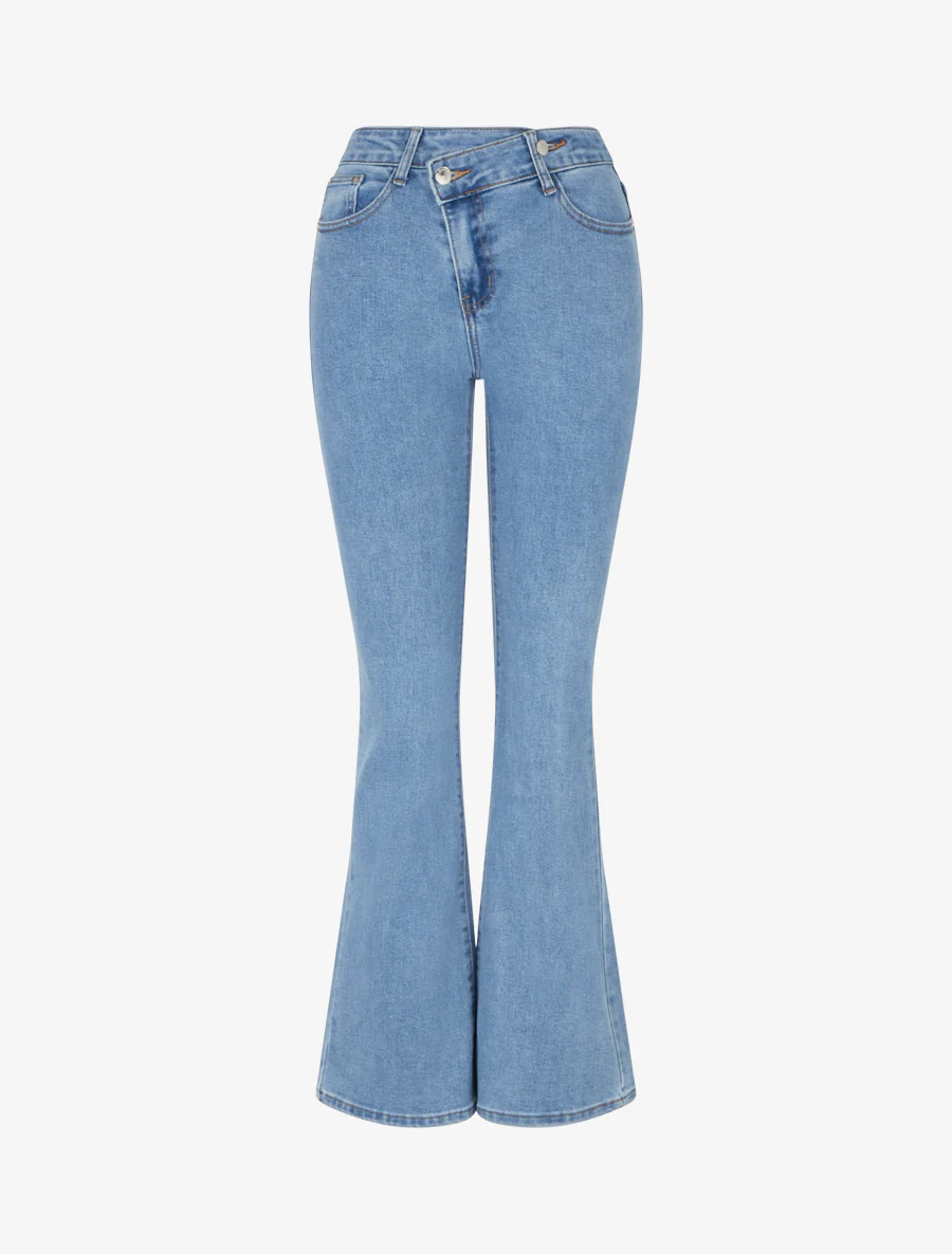 Jean flare push-up à boutonnage croisé - Bleu clair