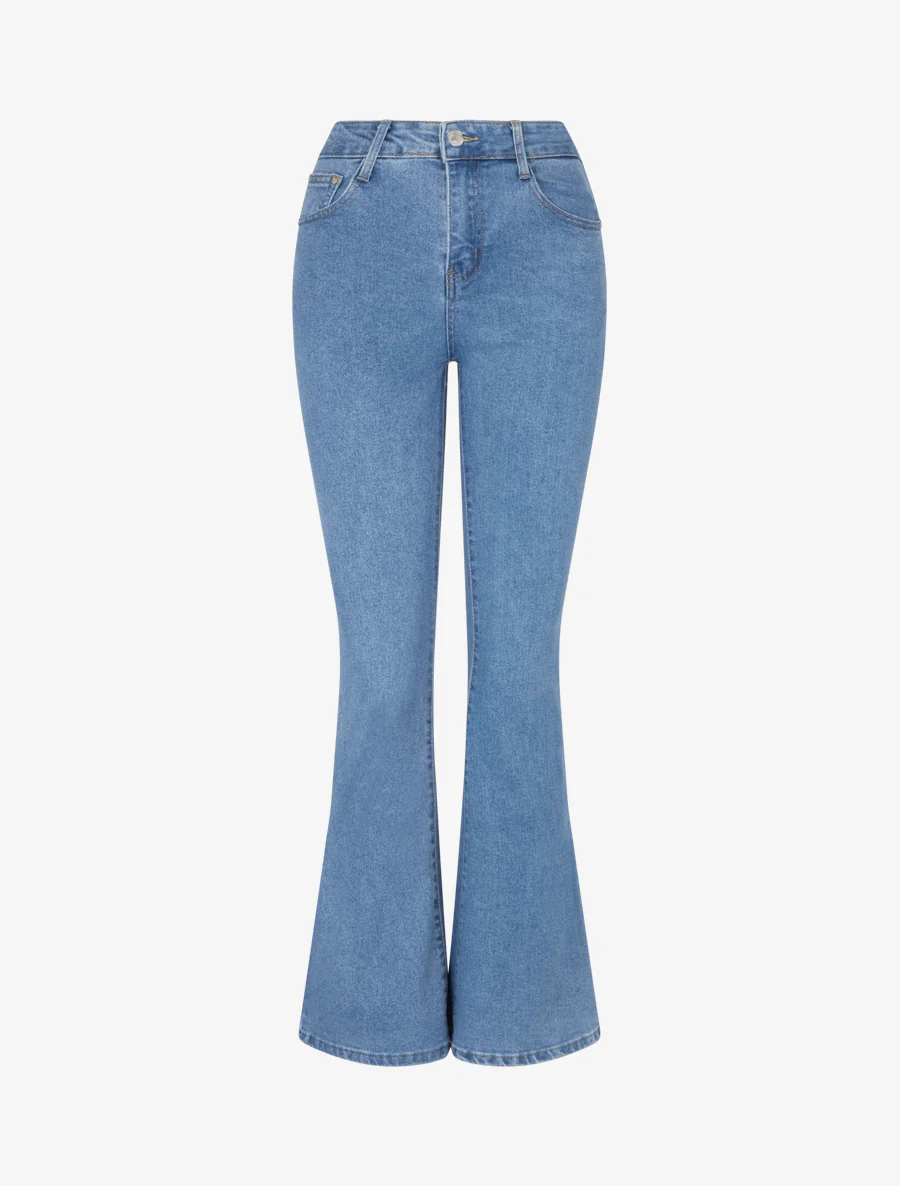 Jean flare stretch taille haute - Bleu