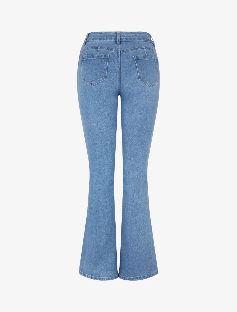 Jean flare stretch taille haute - Bleu - Image 2