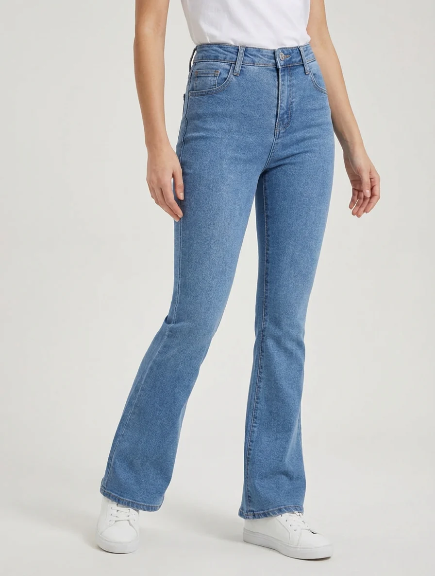 Jean flare stretch taille haute - Bleu - Image 4