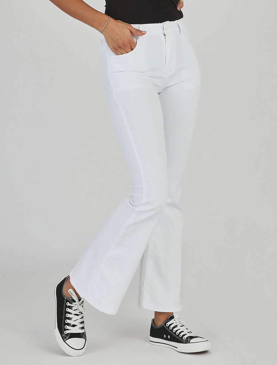 Jean flare taille standard uni - Blanc - Image 4