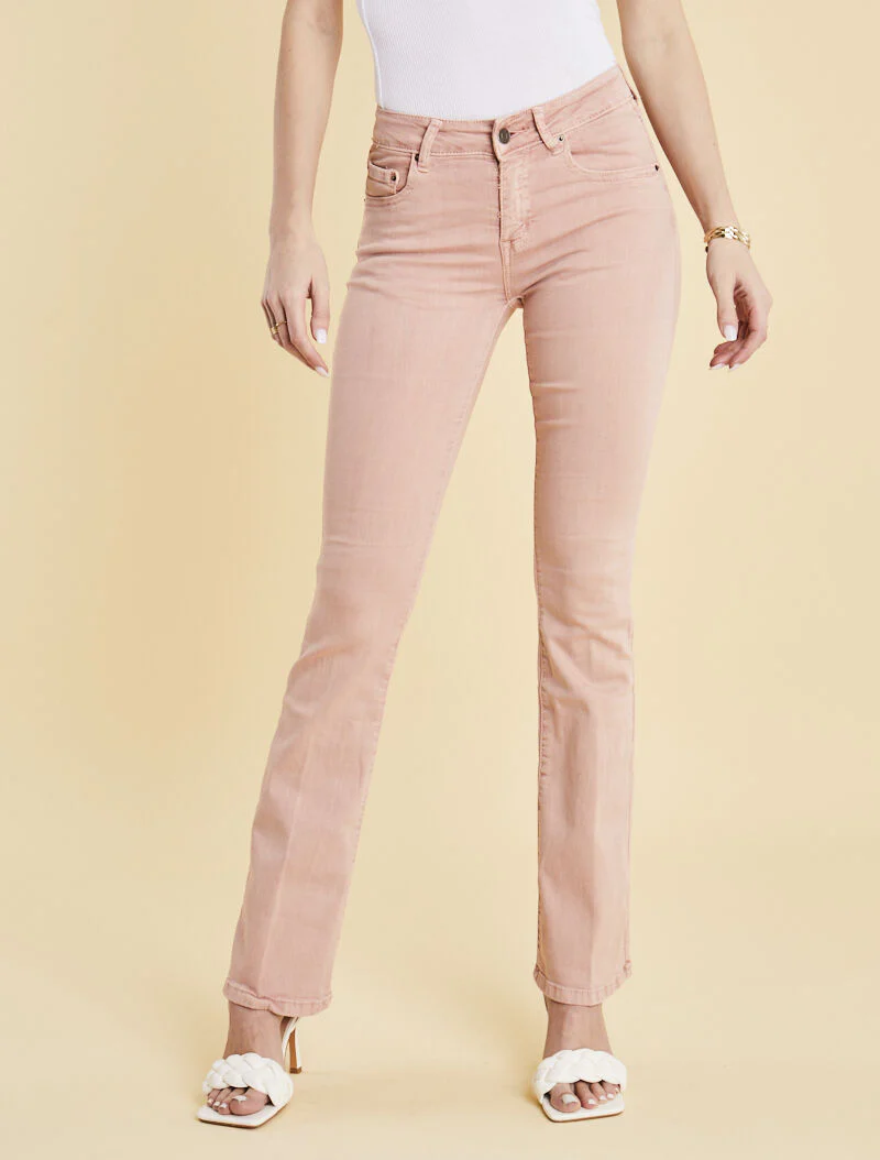 Jean flare uni - vieux rose