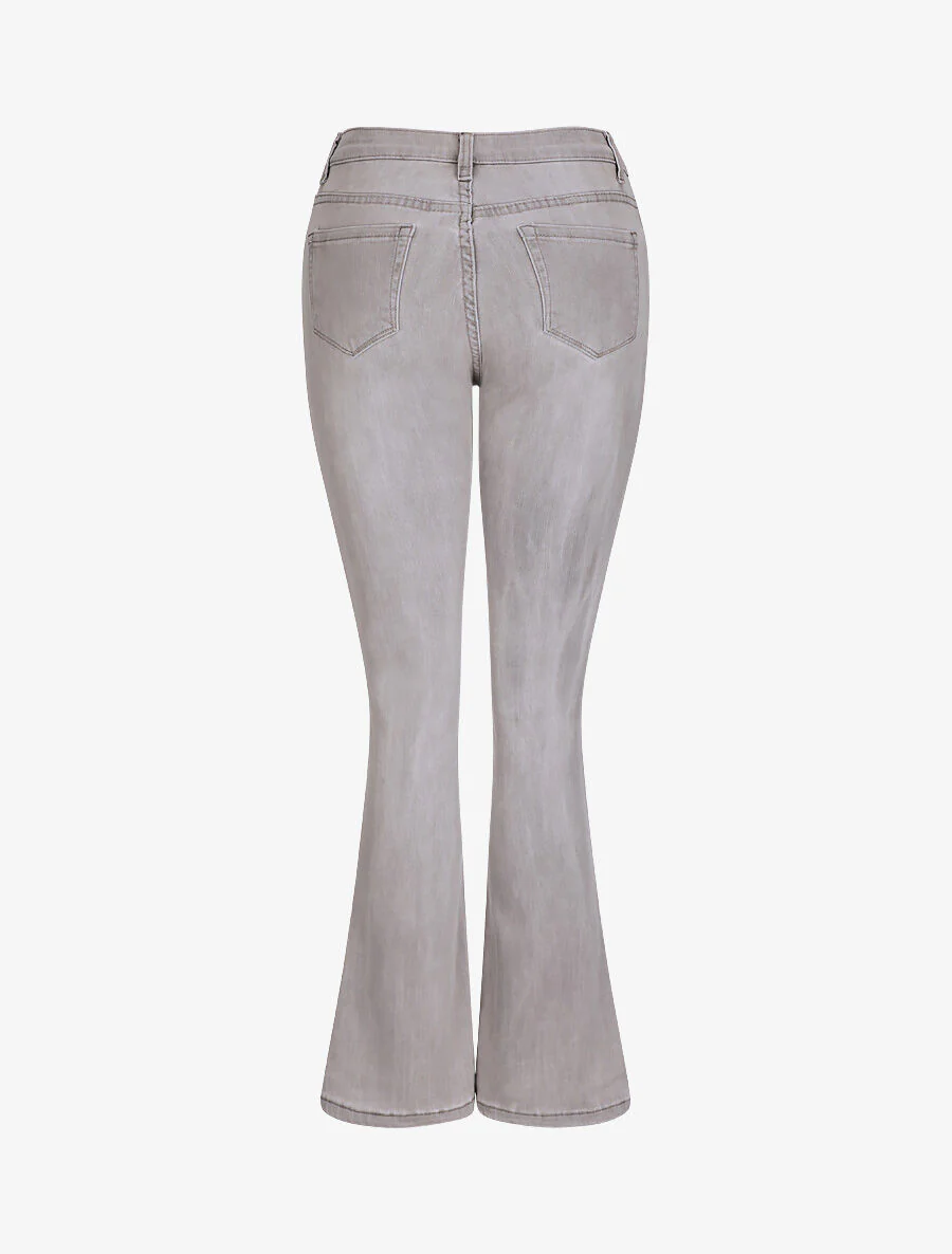 Jean flare uni taille haute - Gris clair - Image 2