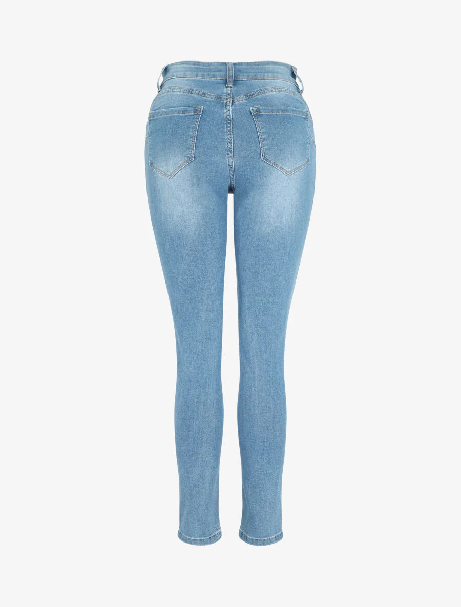 Jean grande taille push délavé coupe droite - Bleu - Image 2