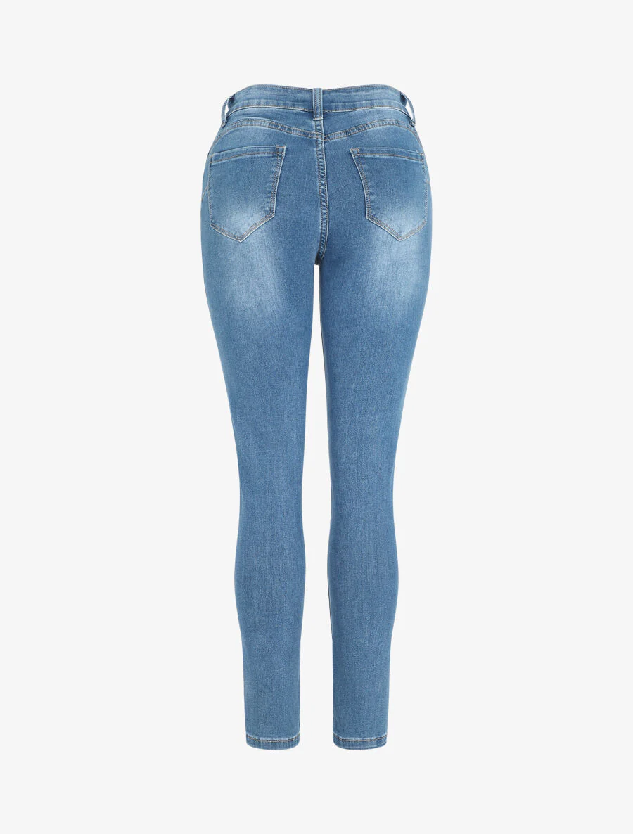 Jean grande taille push up coupe droite - Bleu - Image 2
