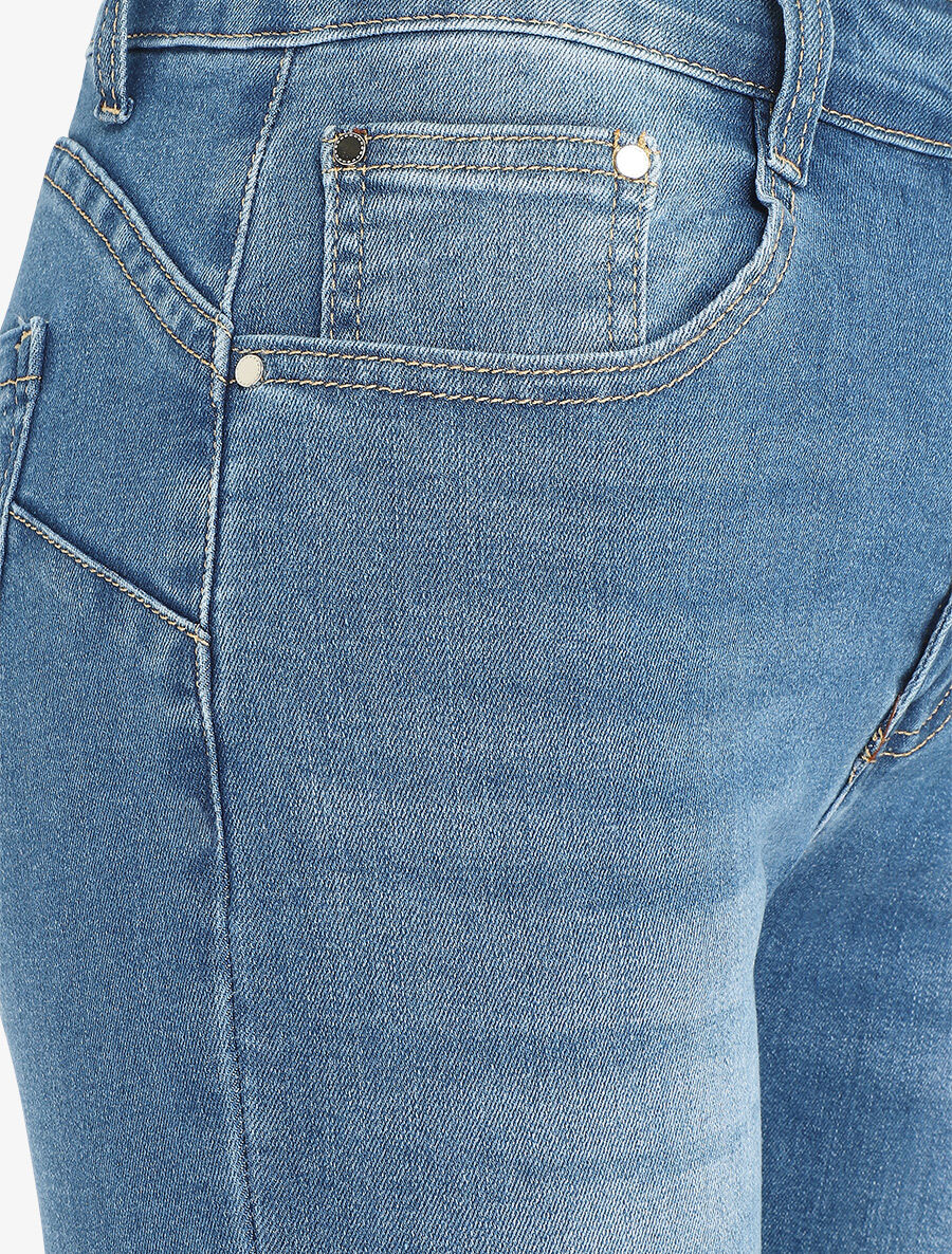 Jean grande taille push up coupe droite - Bleu - Image 3