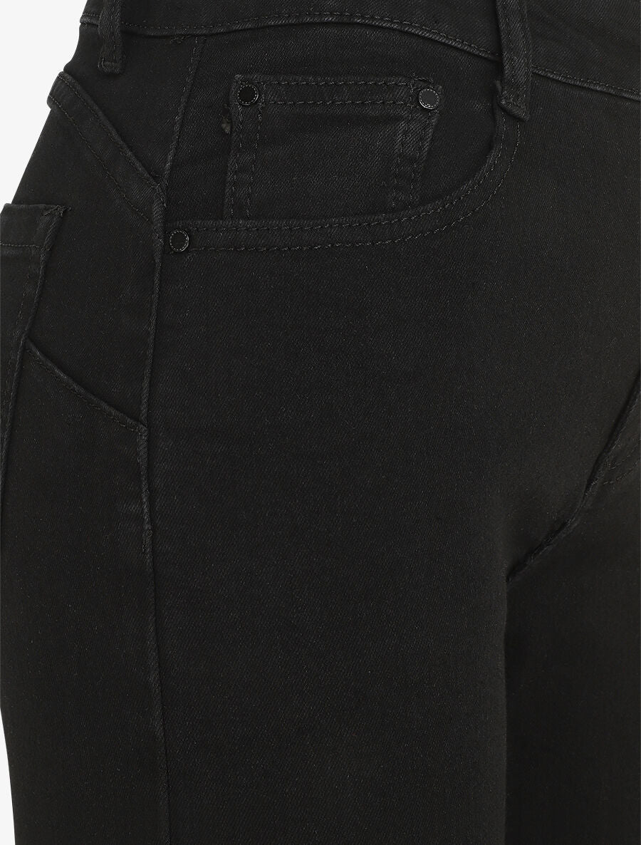 Jean grande taille push up coupe droite - Noir - Image 3