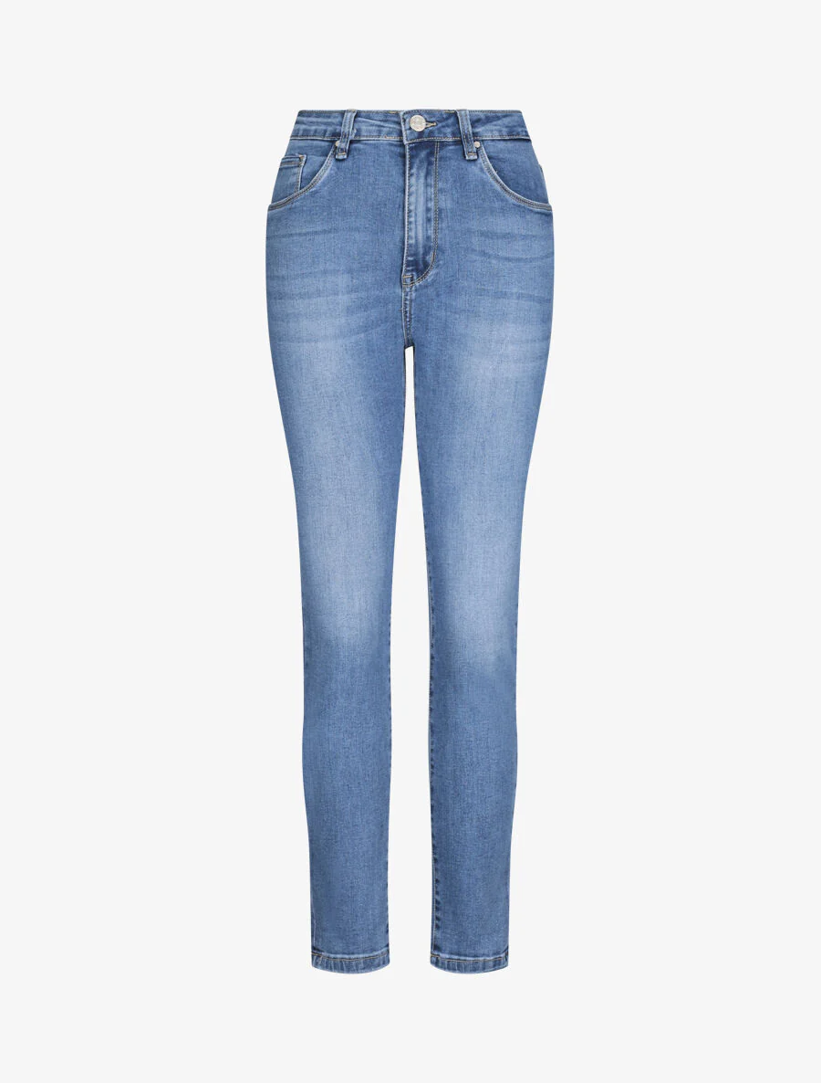 Jean grande taille slim à taille haute - Bleu denim