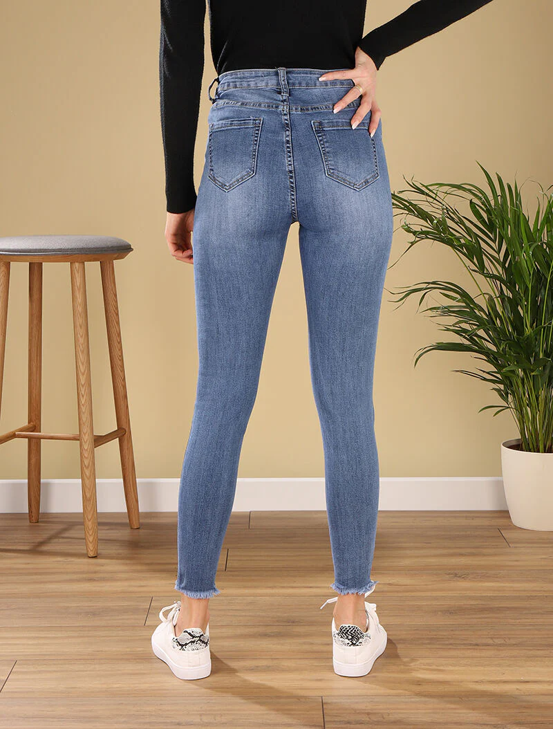Jean griffé taille haute - bleu denim - Image 2