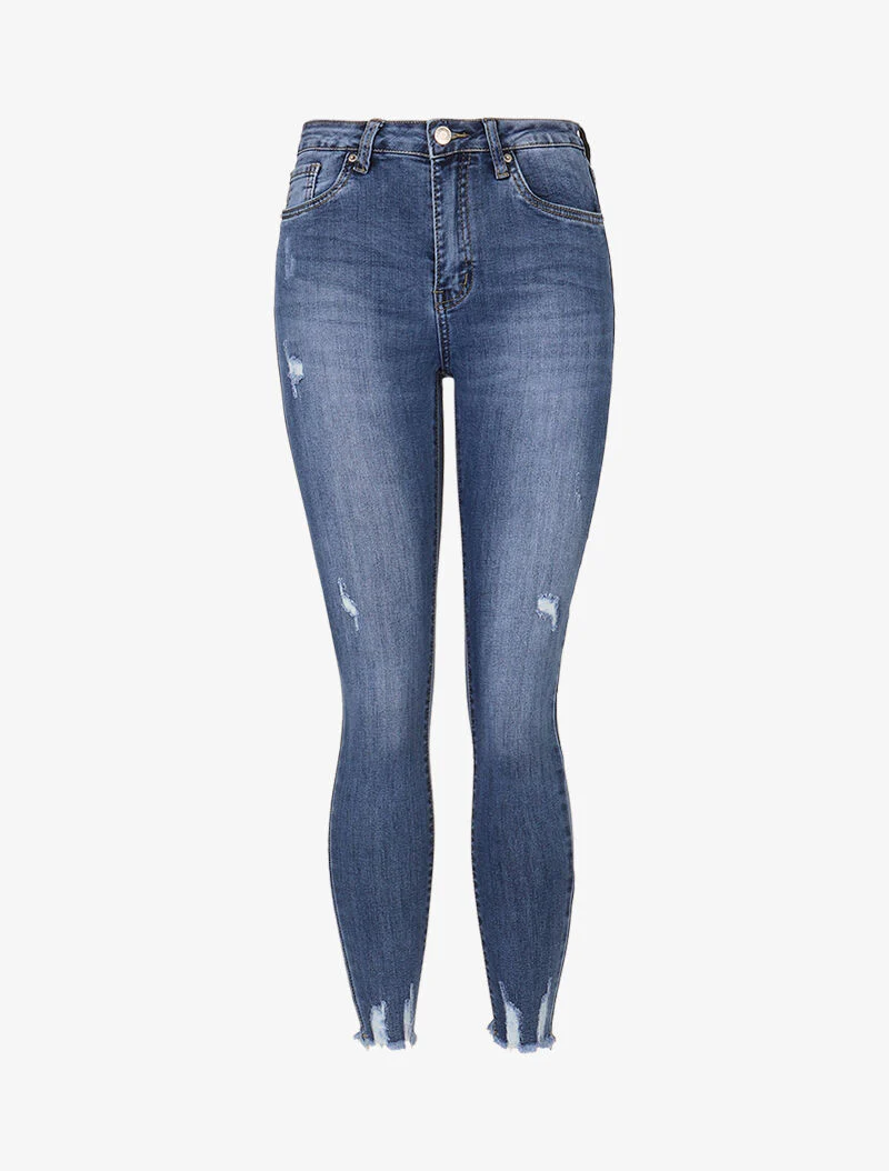 Jean griffé taille haute - bleu denim - Image 3