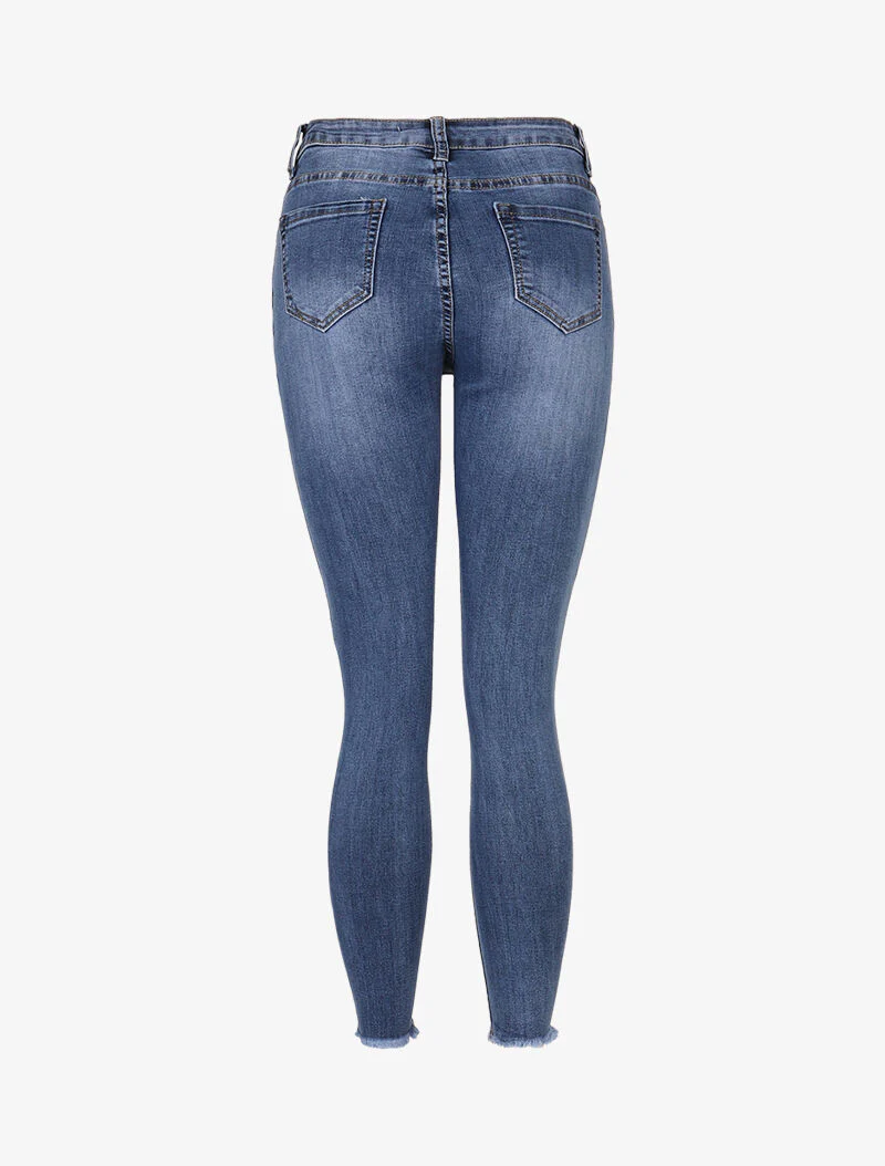 Jean griffé taille haute - bleu denim - Image 4